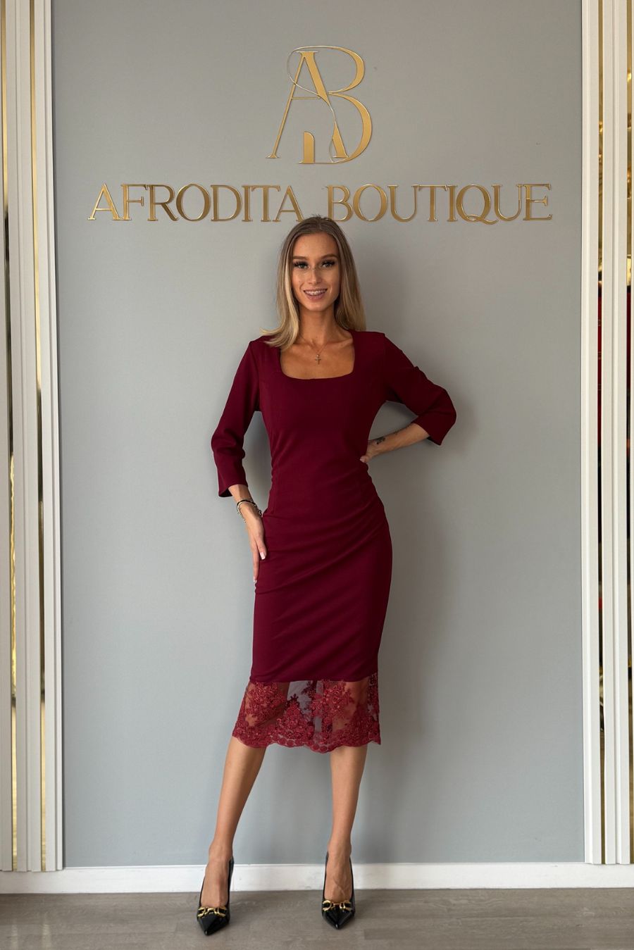Rochie Zoe dantela bordo