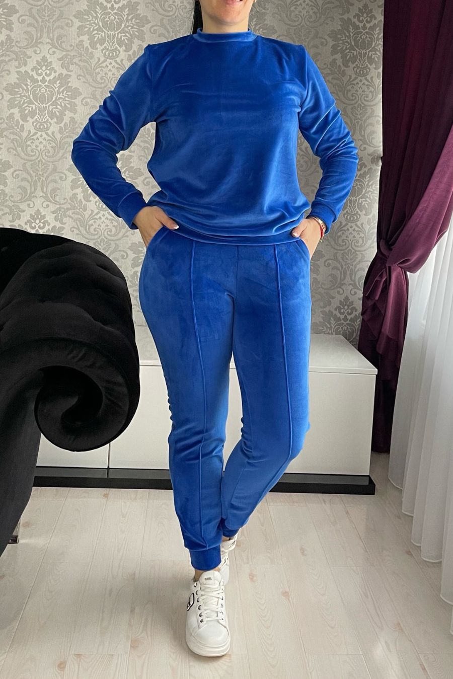 Set Elena catifea albastru