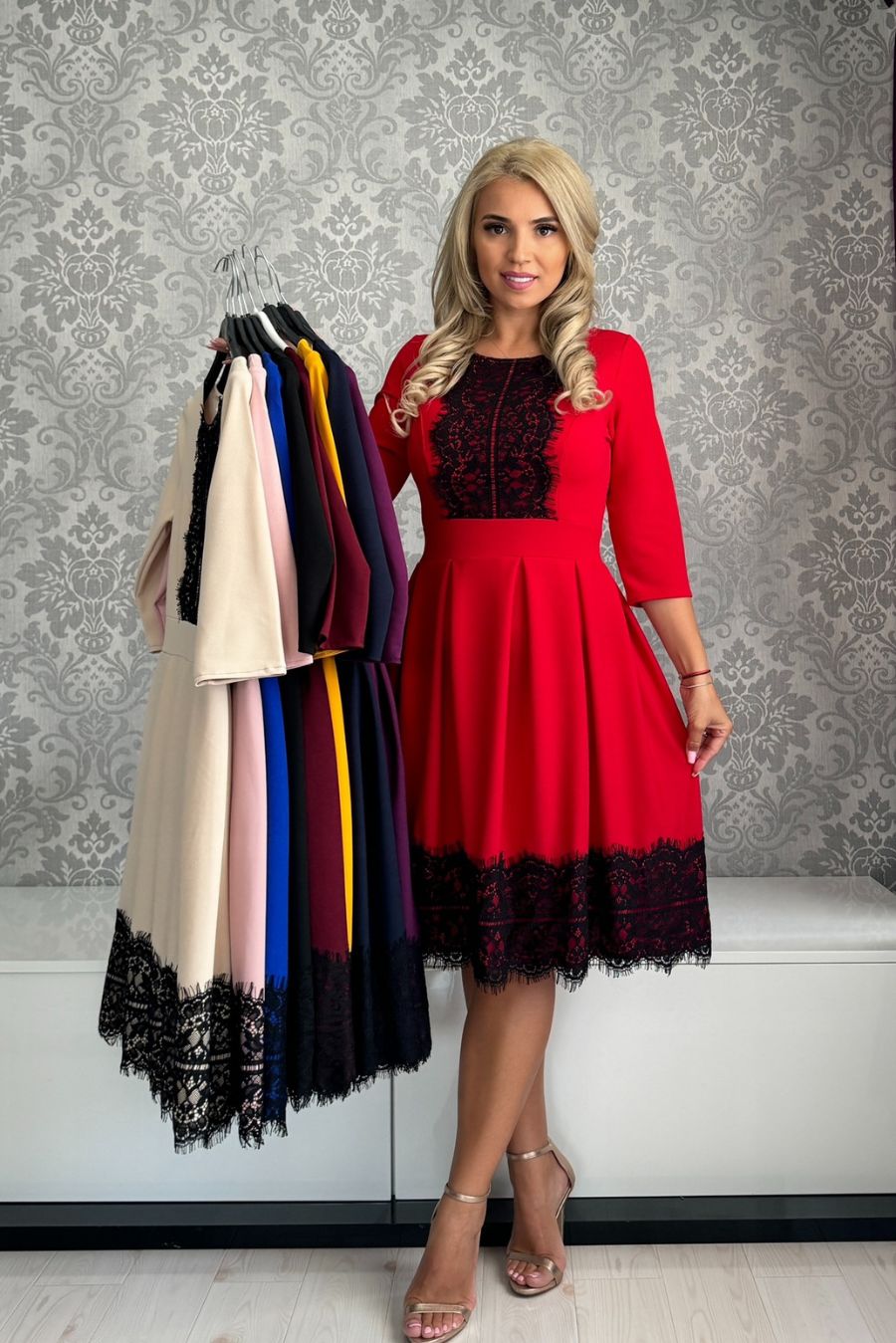Rochie Angi dantela rosie