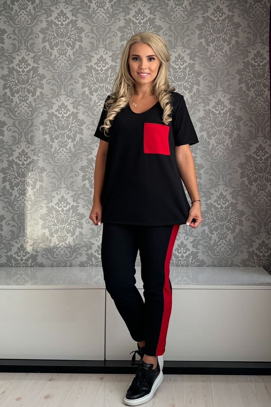 Set Chic crep negru/rosu