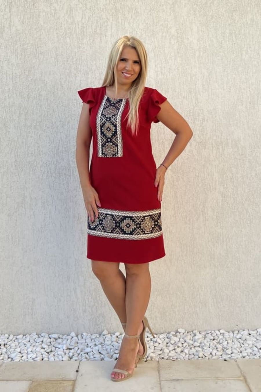 Rochie Sandra aripioara brau inchis rosu
