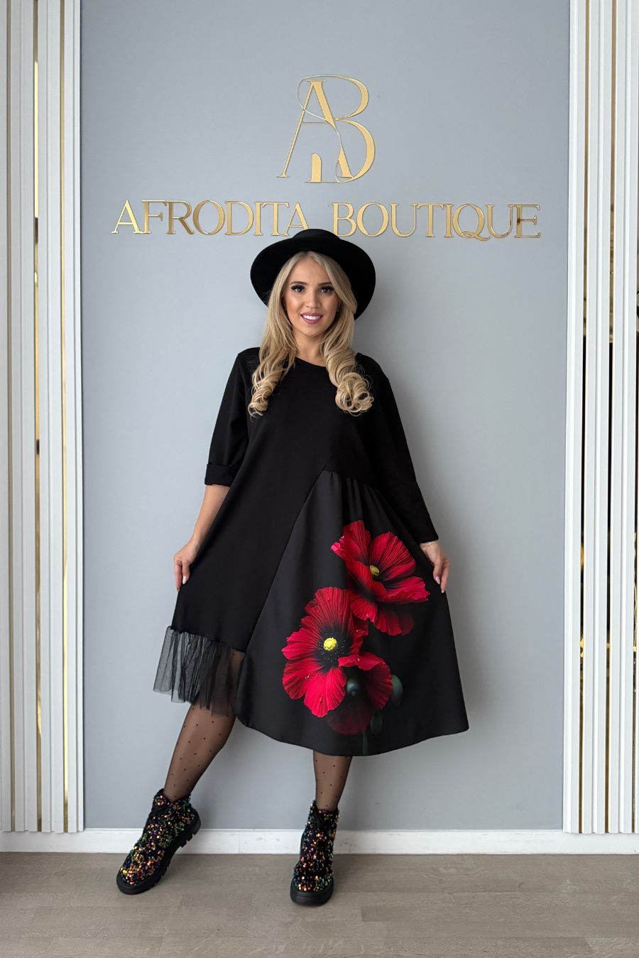 Rochie Iustina floare rosie