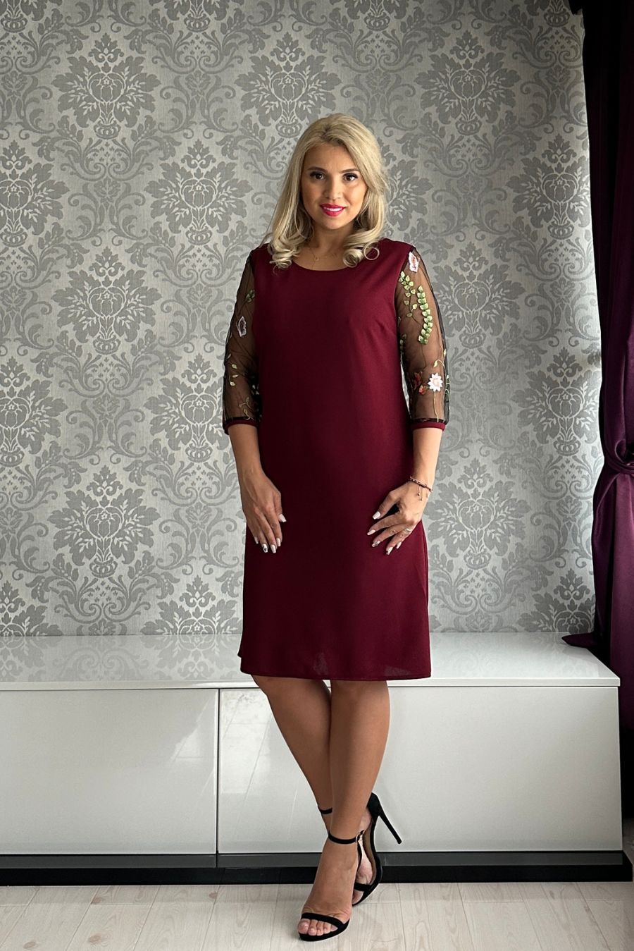 Rochie Floris dreapta bordo