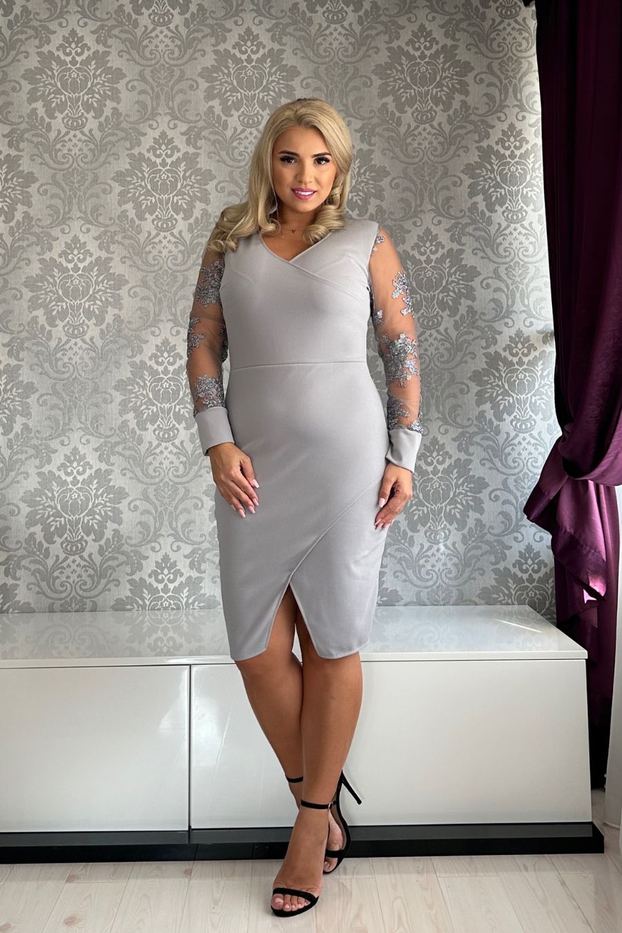 Rochie Giulia dantela gri
