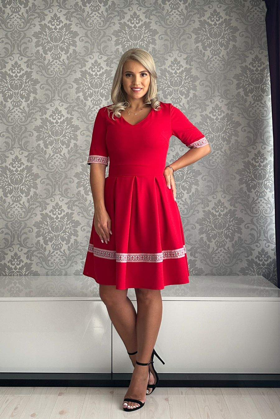 Rochie Nicoleta brau rosu pliuri rosu