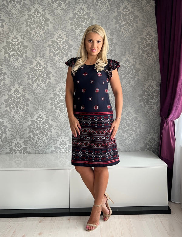 Rochie Marioara traditional arip bleumarin