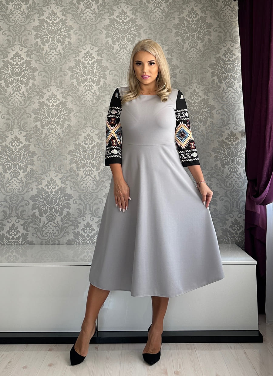 Rochie Erica traditional alb gri